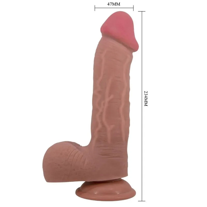 Gode réaliste ventouse, texture veiné, tête bulbeuse, couleur chair, fixation solide, thermoplastique souple.