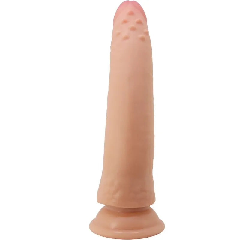Gode réaliste beige avec ventouse, texture peau, tête généreuse, flexible, étanche, pour plaisir mains libres.