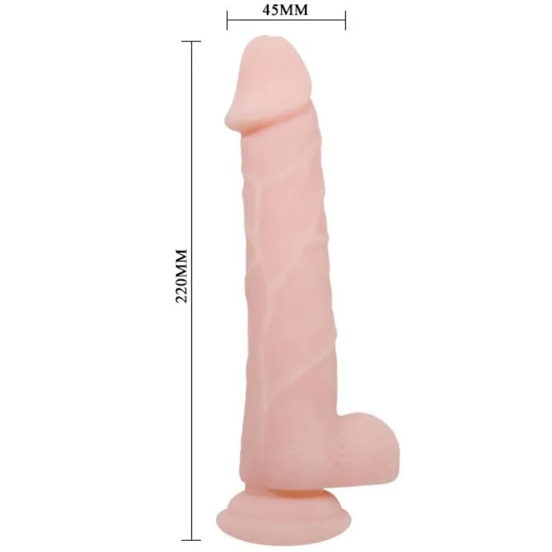 Gode réaliste rose avec ventouse, texture veiné, 22cm de long, 4.5cm de diamètre, flexible, TPR, sensations intenses.