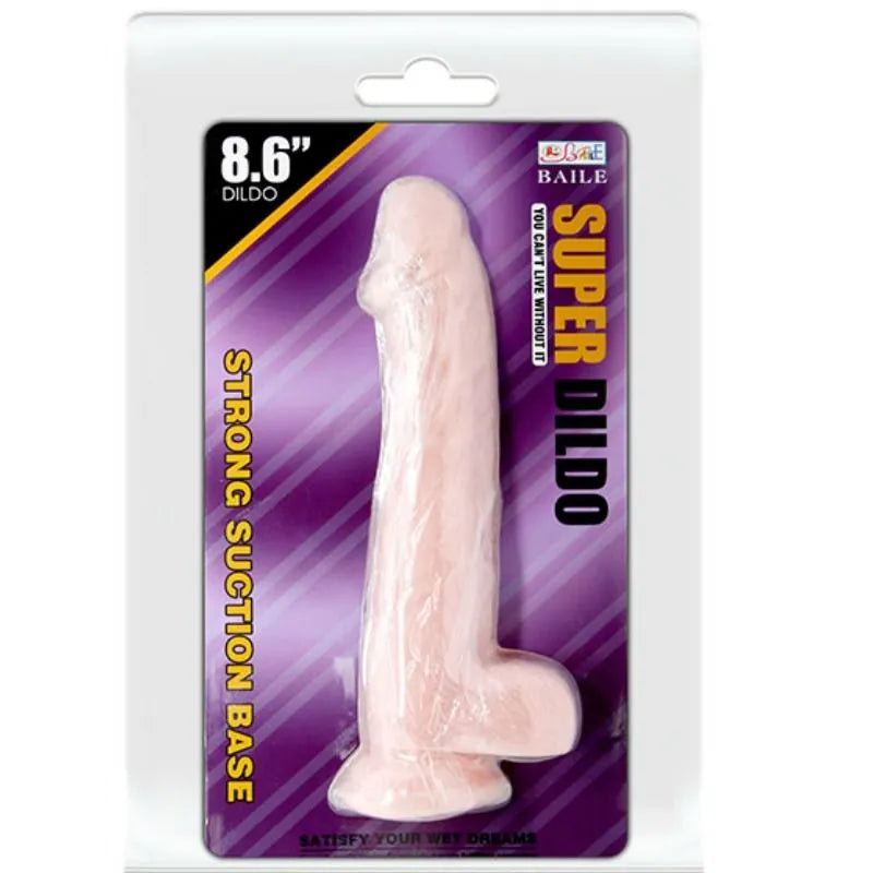 Gode réaliste ventouse pliable TPR beige, texture veiné, base ventouse stable, emballage violet, 8.6 pouces.