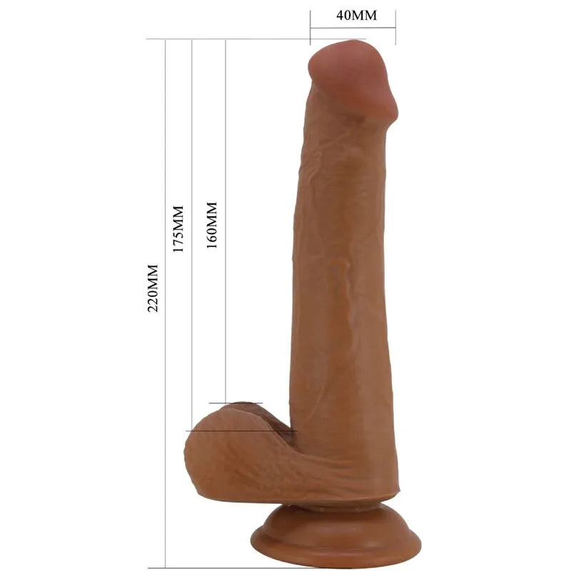 Gode réaliste TPR marron avec ventouse, texture vertébrale flexible, tête généreuse, fixation solide, 22 cm.