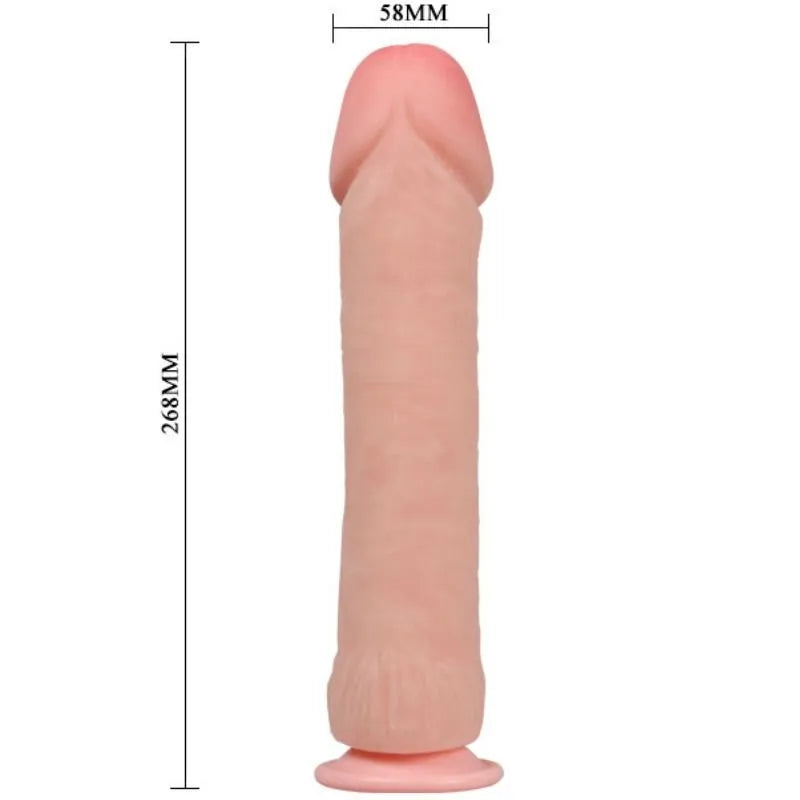 Gode réaliste ventouse rose texturé 26cm, diamètre 55mm, TPR souple, surface plane, mains libres, hygiénique.