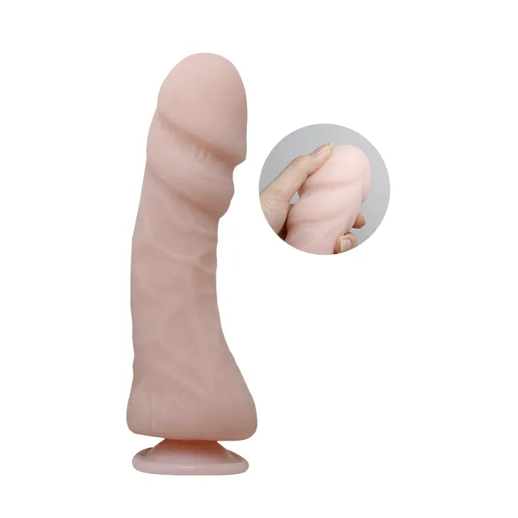 Gode réaliste vibrant beige avec ventouse, texture veinée, télécommande incluse, ergonomique et multivitesse.