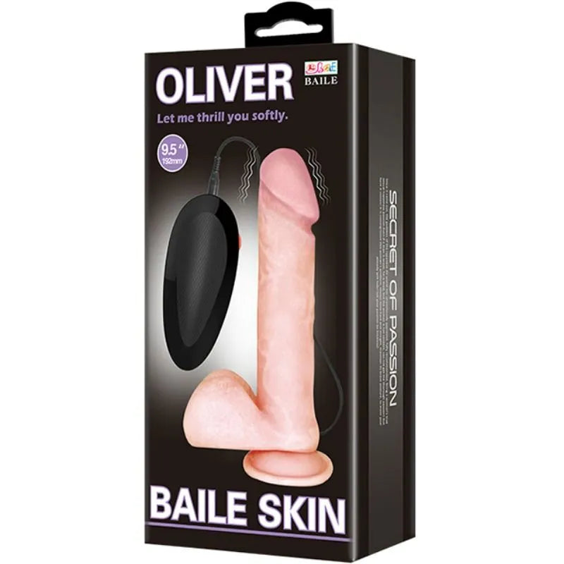 Gode réaliste vibrant beige avec ventouse, télécommande noire, texture veinée, silicone hypoallergénique, étanche.