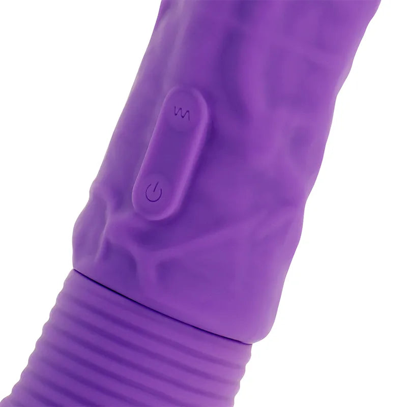 Gode vibrant lilas en silicone texturé avec boutons de réglage, 15cm insérable, étanche et hygiénique.