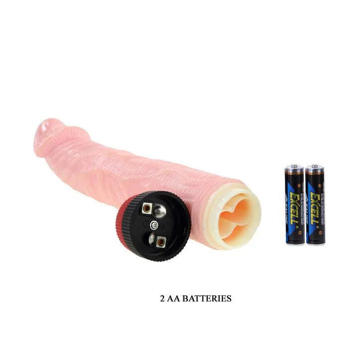 Gode réaliste vibrant veineux rose en TPR, texturé, avec base à piles, étanche, ergonomique, vibrations réglables.
