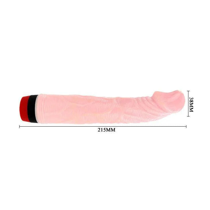 Gode réaliste vibrant rose, veineux, texturé, étanche, 215mm, TPR souple, vibrations réglables, design sculpté.