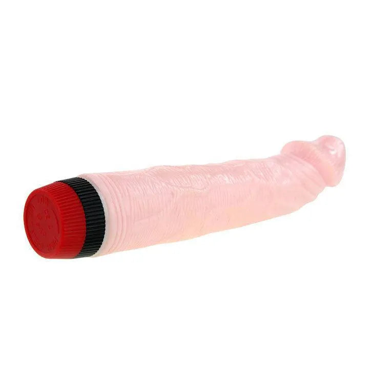 Gode réaliste vibrant rose veineux, texture sculptée, base rouge, étanche, en TPR doux, vibrations réglables.