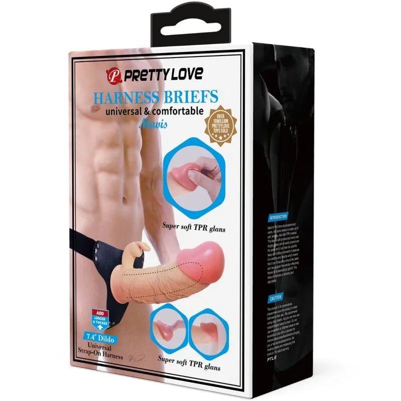 Gode lapin rose avec harnais ajustable, texture veineuse, sangles nylon noires, emballage PRETTYLOVE, étanche et souple.