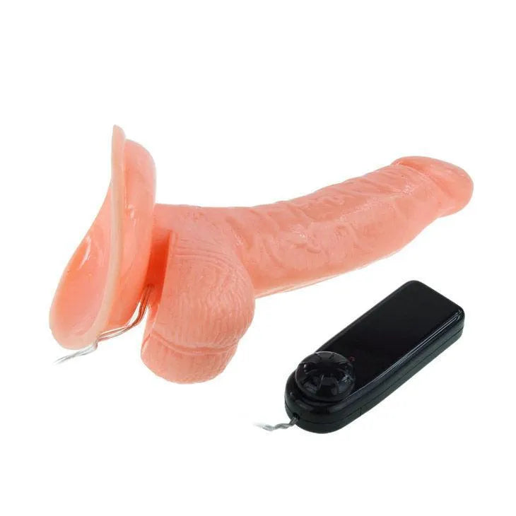 Gode rotatif réaliste incurvé rose texturé avec ventouse et télécommande filaire noire pour stimulation point G.