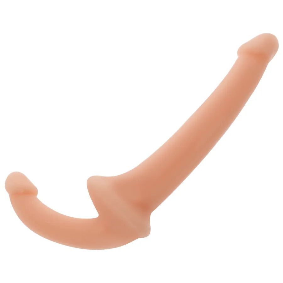 Gode sans harnais courbé en silicone beige, stimulation point G, design réaliste et ergonomique, imperméable.