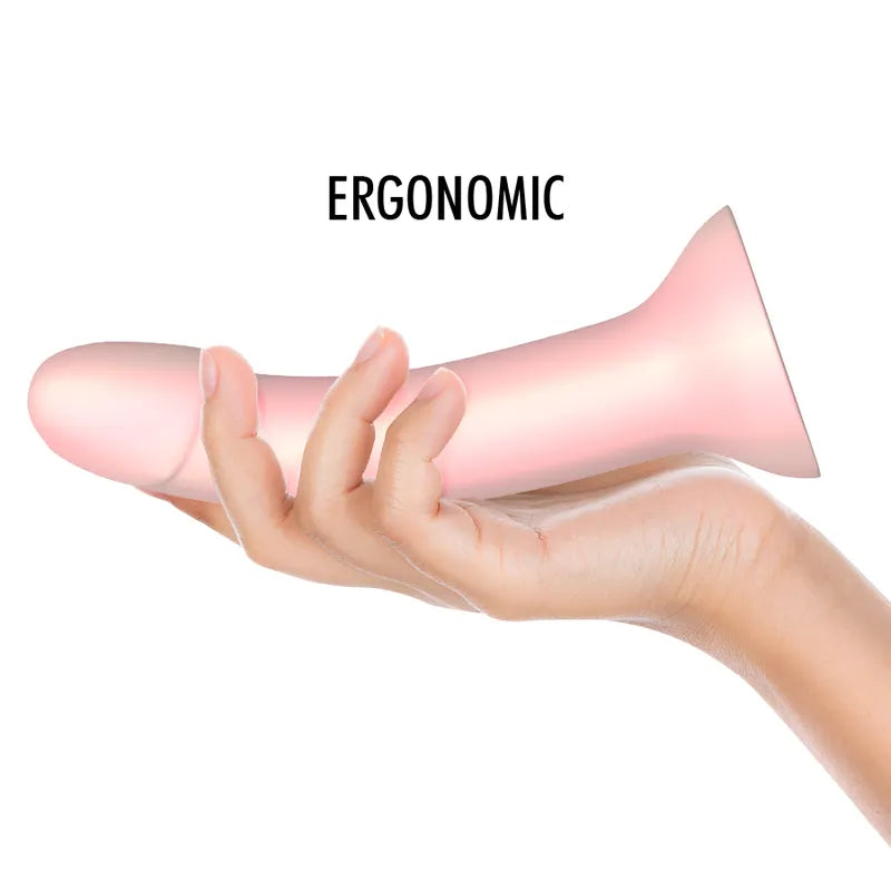 Gode silicone rose bonbon taille M, design ergonomique, base à aspiration puissante, 14 cm, sans vibration.