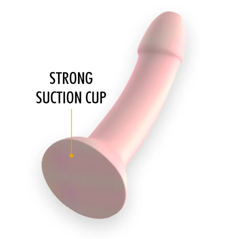 Gode silicone rose bonbon taille M, forme ergonomique, base à ventouse puissante, longueur 14 cm, sans vibration.