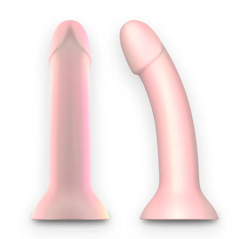 Gode silicone rose bonbon taille M, design ergonomique, base à aspiration puissante, longueur 14 cm, sans vibration.