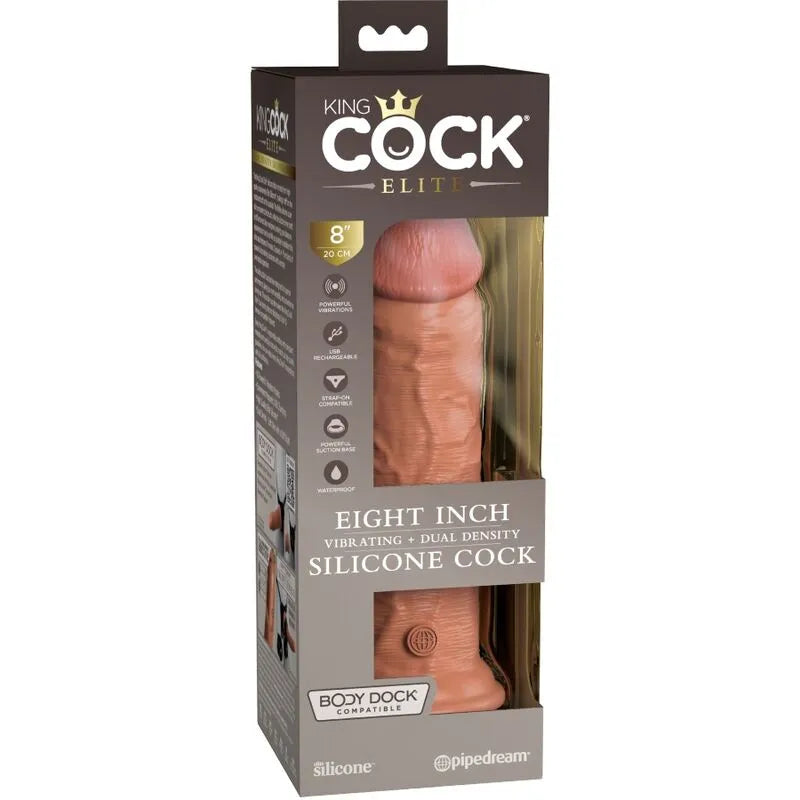 Gode vibrant réaliste en silicone double densité, couleur chair, ventouse, rechargeable, 22 cm, 10 modes, étanche.