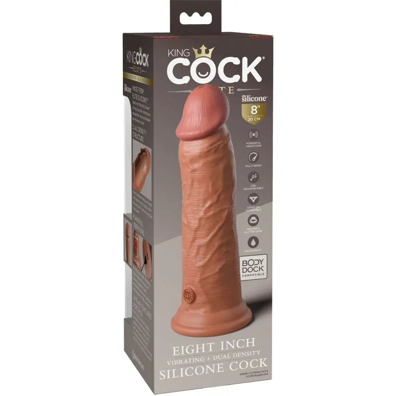 Gode silicone réaliste double densité, couleur chair, ventouse, rechargeable, étanche, 10 modes vibration, 22 cm.