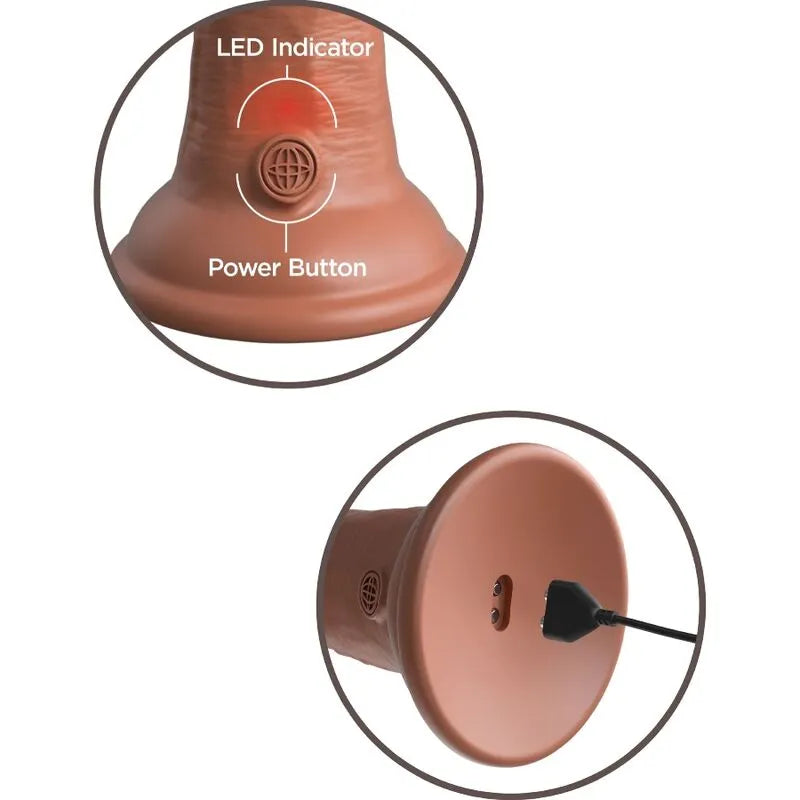 Gode silicone double densité réaliste, couleur chair, ventouse, recharge USB, indicateur LED, surface douce, 22 cm.