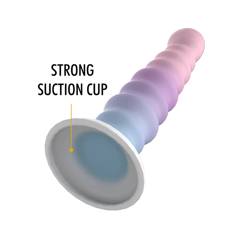 Gode silicone Nayade multicolore avec base aspirante, design ergonomique et flexible, compatible harnais Fantasy.