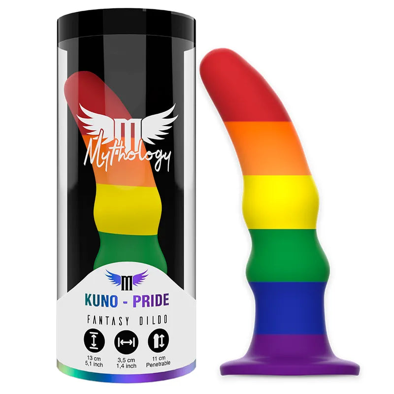 Gode silicone arc-en-ciel flexible, base ventouse, 11cm, diamètre 35mm, hypoallergénique, sans BPA, compatible harnais.