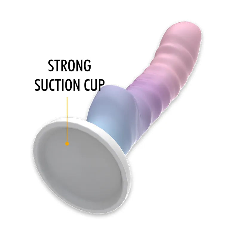Gode silicone flexible multicolore 17cm avec ventouse, texture douce et ergonomique, compatible harnais, sans BPA.