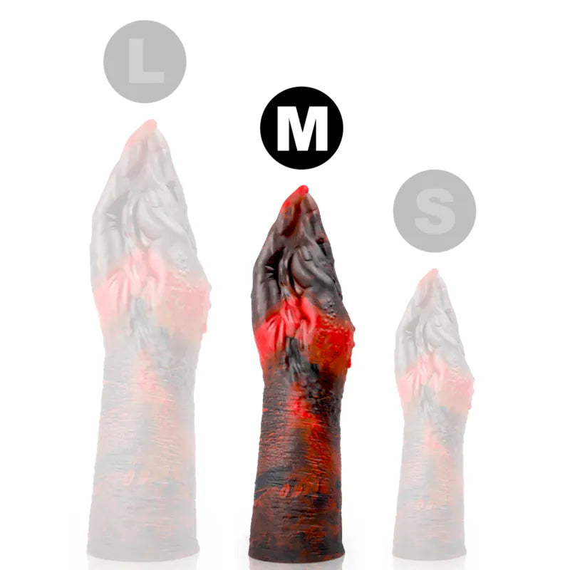 Gode silicone réaliste Lilith Empowerment, rouge et noir, 21cm, base stable, texture détaillée, hypoallergénique.
