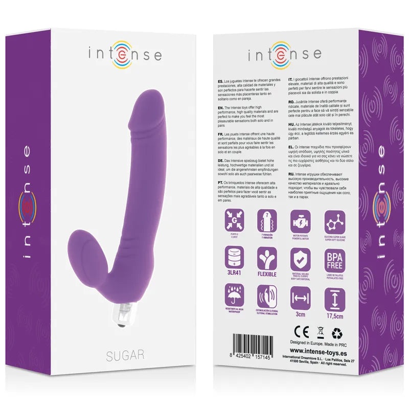 Gode violet en silicone médical ergonomique, 7 modes vibrations, étanche, rechargeable, design doux et flexible.