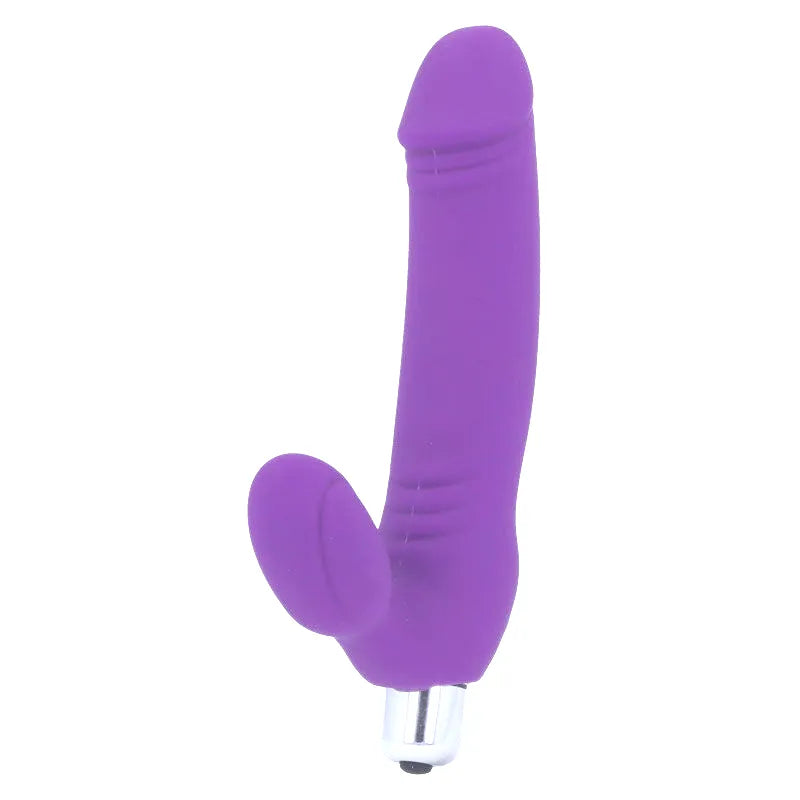 Gode violet en silicone médical ergonomique, 7 modes de vibration, forme courbée, compact et étanche.