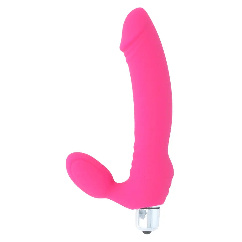 Gode rose en silicone médical ergonomique, compact, avec stimulateur clitoridien et 7 modes de vibration, imperméable.