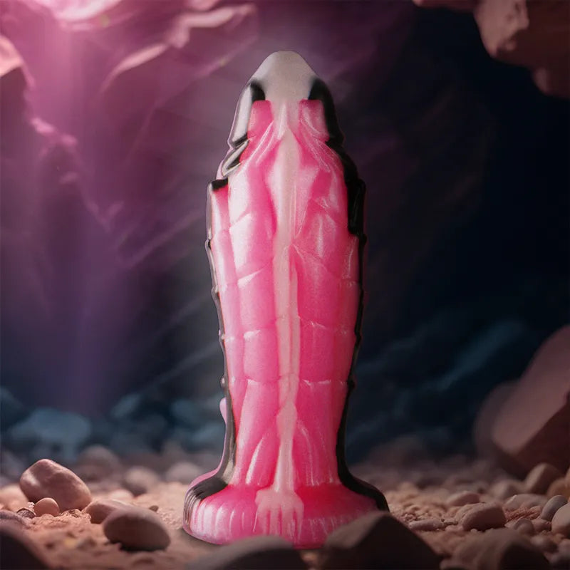 Gode silicone Triton rose et noir, textures marines, base stable, design mythologie grecque, finition haut de gamme.