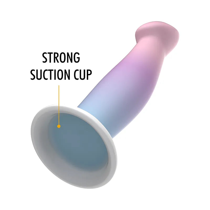 Gode silicone ergonomique multicolore avec base d'aspiration puissante, texture douce, longueur insérable 15 cm.