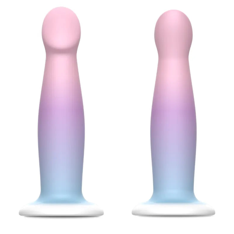 Gode silicone Nayade rose et bleu, forme ergonomique, base d'aspiration, texture douce, 16,5 cm, stimulation Point G.