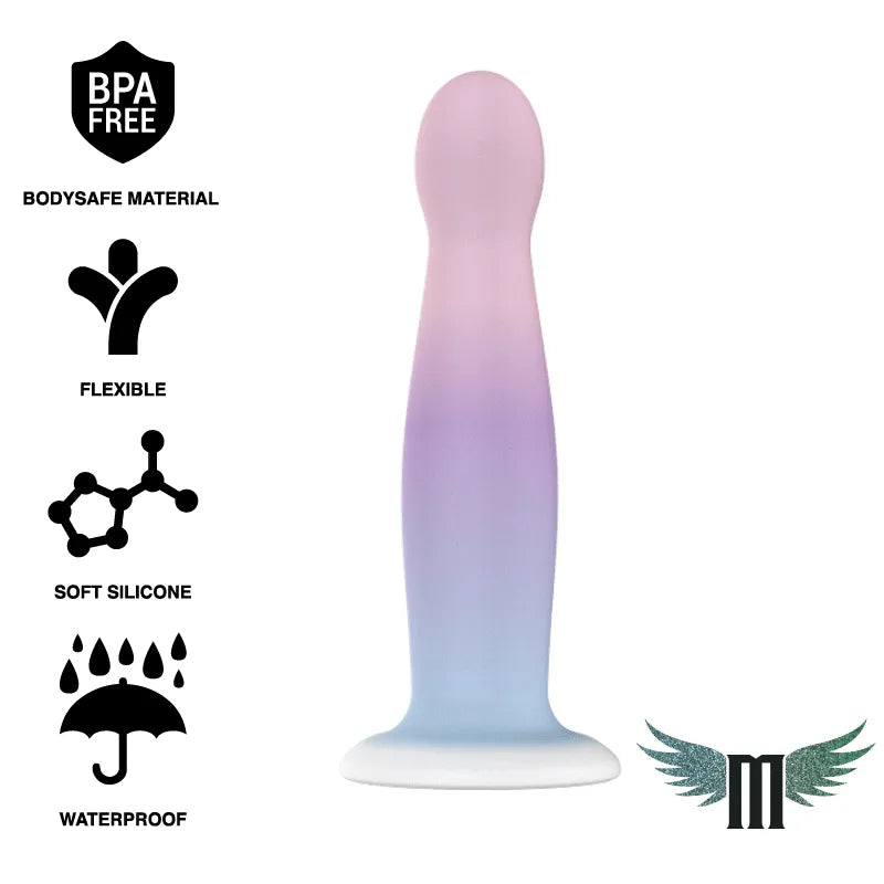 Gode silicone Nayade ergonomique, dégradé rose-violet, base aspiration, texture douce, stimulation point G, sans BPA.