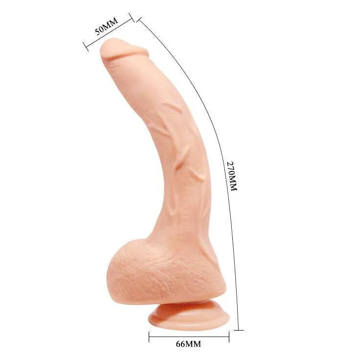 Gode réaliste incurvé beige avec ventouse, texture veineuse, conçu pour stimulation point G, en TPR souple.