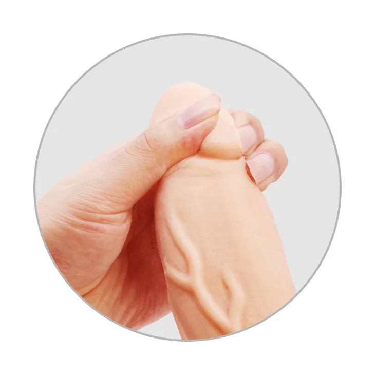Gode réaliste incurvé beige avec ventouse, texture veineuse, en TPR souple, pour stimulation point G intense.
