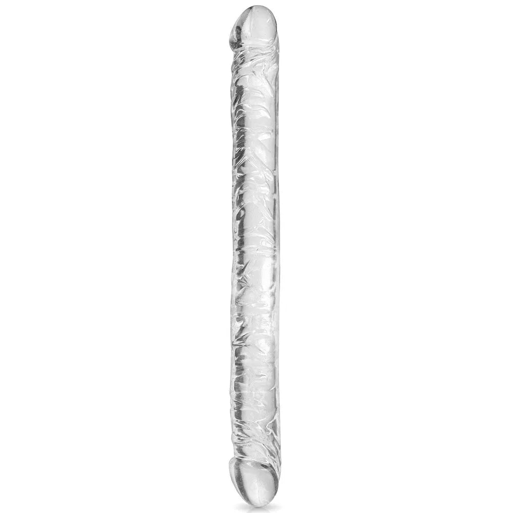 gode ventouse double embouts cristal transparent gélatine souple glissant long veiné glands réaliste intense puissant trentequatrecentimètres mainslibres