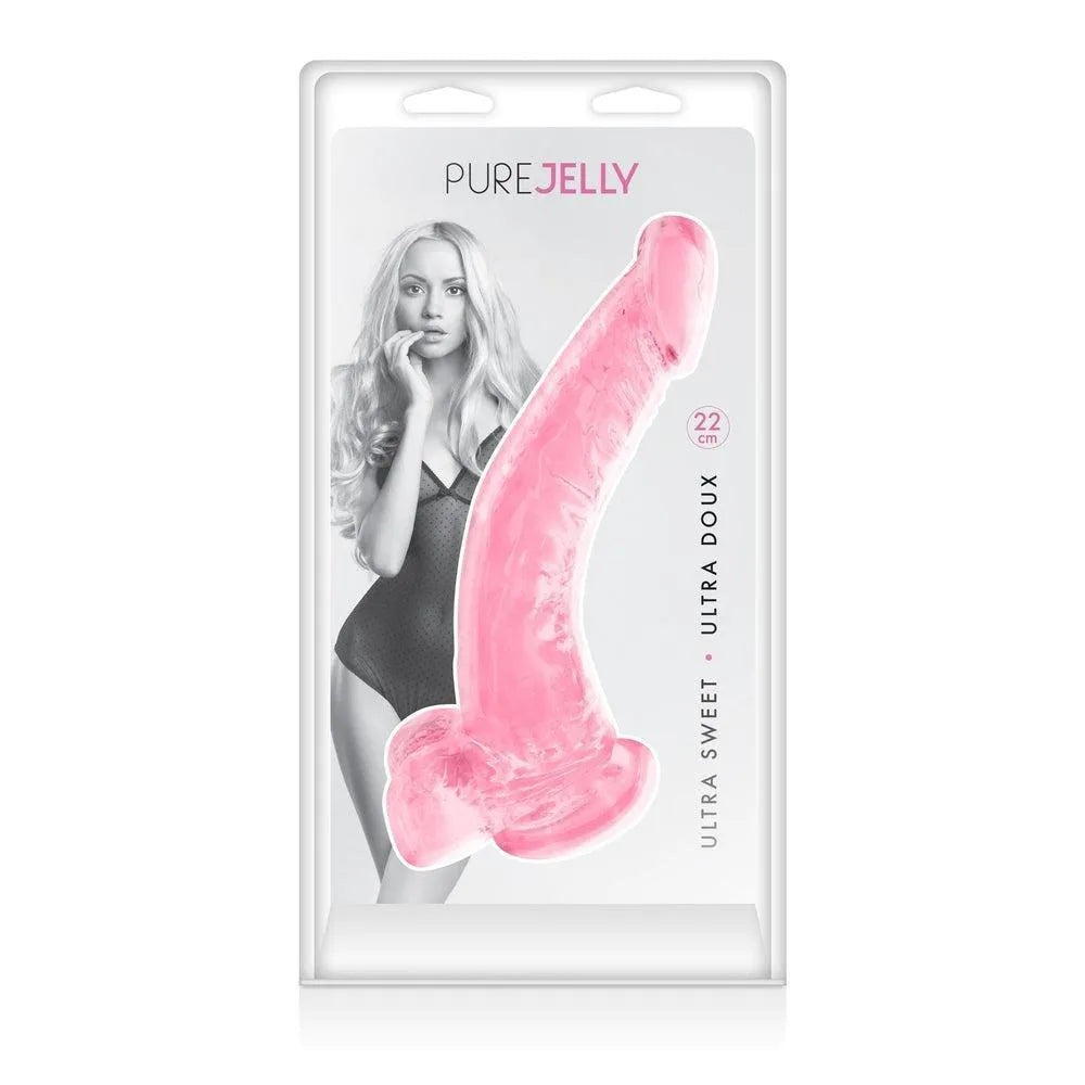 Gode ventouse rose courbé en TPE, 22cm, stimulation prostate, ventouse robuste, design réaliste avec gland et testicules.