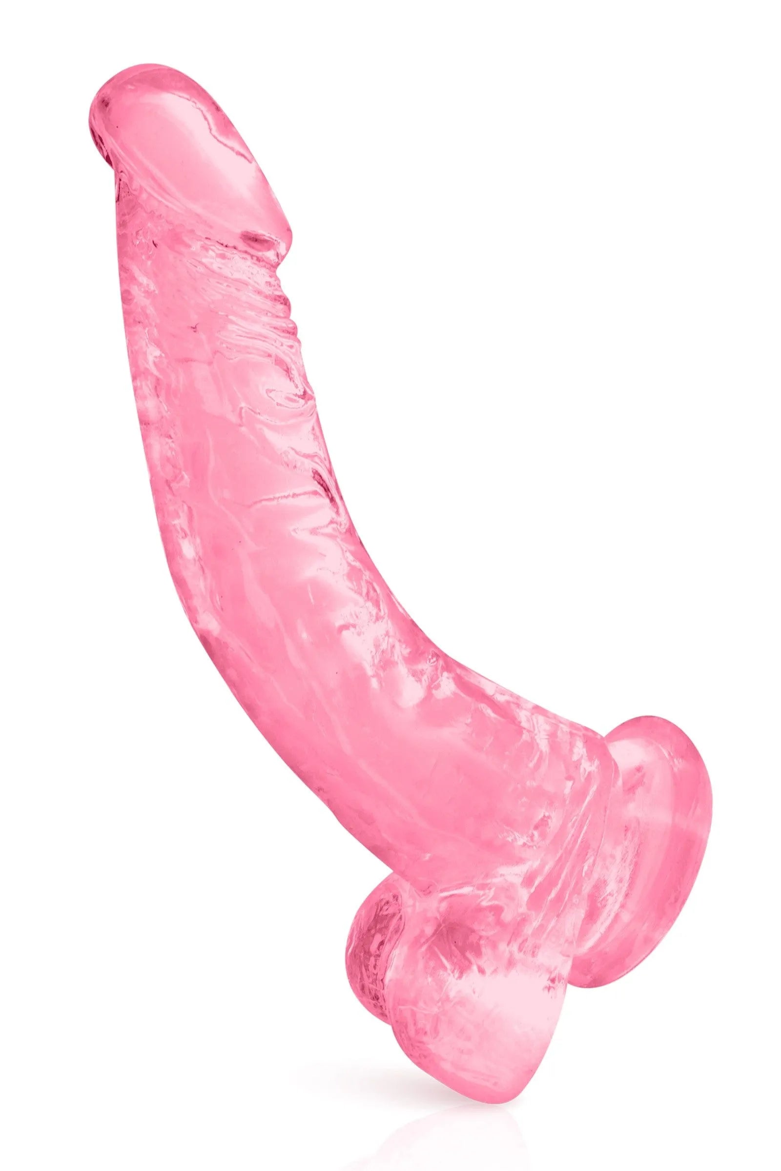 Gode ventouse rose courbé en TPE, 22cm, 3.5cm diamètre, ventouse robuste, stimulation prostate, surface texturée réaliste.