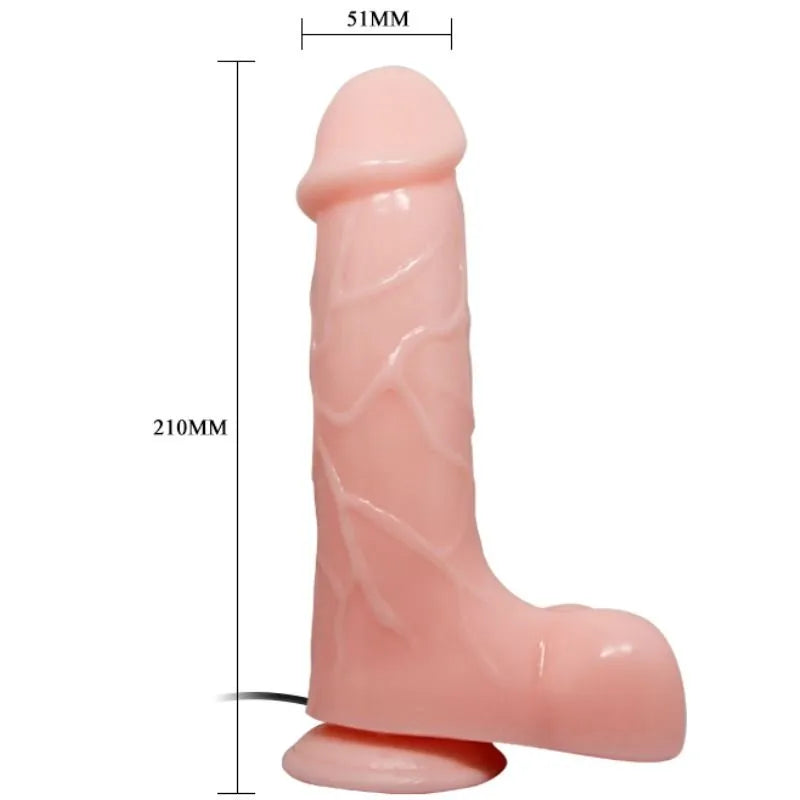 Gode ventouse réaliste PVC rose, texture veinée, 21cm, diamètre 5,1cm, ventouse puissante, vibrant, compatible harnais.