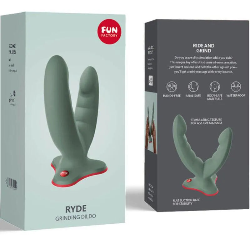 Gode ventouse texturé gris, silicone, stimulation clitoridienne et anale, crêtes, étanche, compact, mains libres.