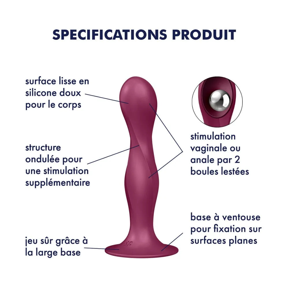 Gode ventouse unisexe en silicone violet, forme ergonomique, texture lisse, boules lestées, base à ventouse sécurisée.