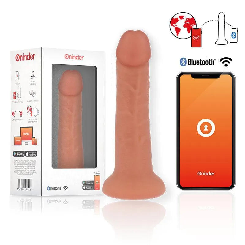 Gode vibrant silicone beige avec application mobile, contrôlable via Bluetooth, ergonomique, hypoallergénique, étanche.