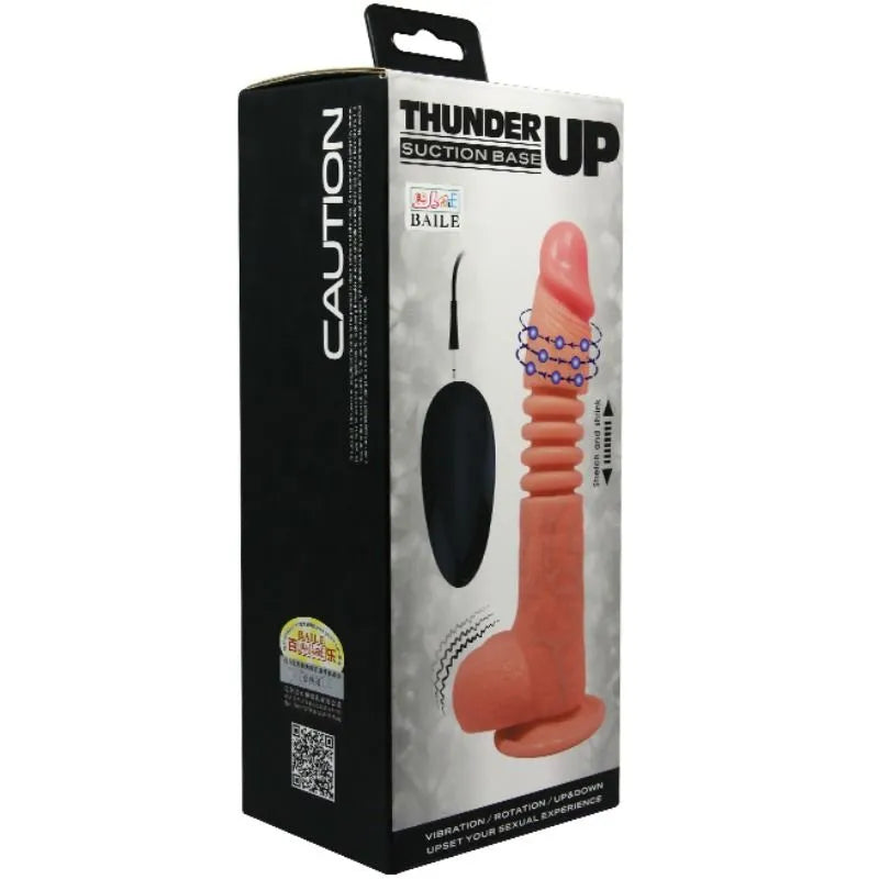 Gode vibrant réaliste texturé veiné rose avec ventouse puissante, télécommande noire, sur fond de boîte noire.