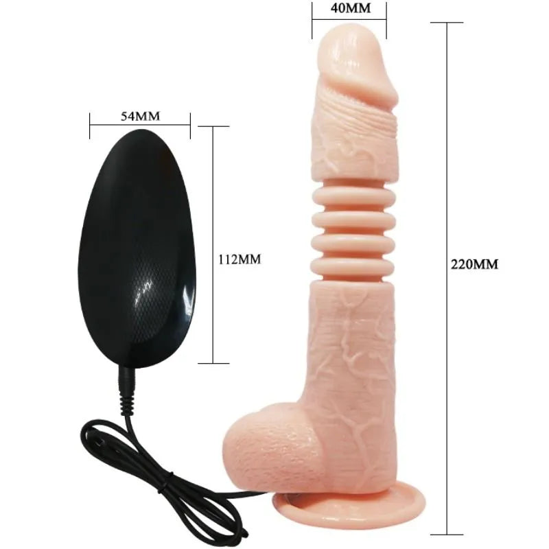 Gode vibrant réaliste texturé veiné rose avec ventouse, télécommande noire, 220mm, courbé, multivitesses, étanche.