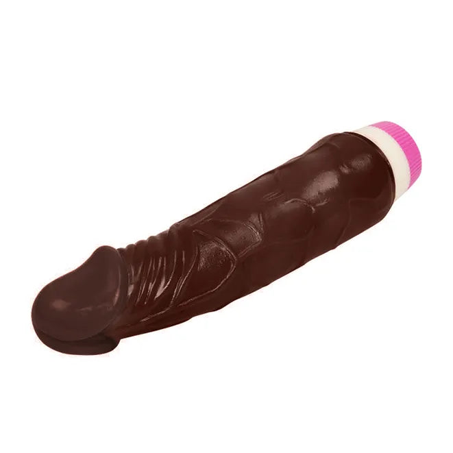 Gode vibrant réaliste en gelée marron, 19 cm, texture douce, ventouse, vibrations réglables, autonomie mains libres.
