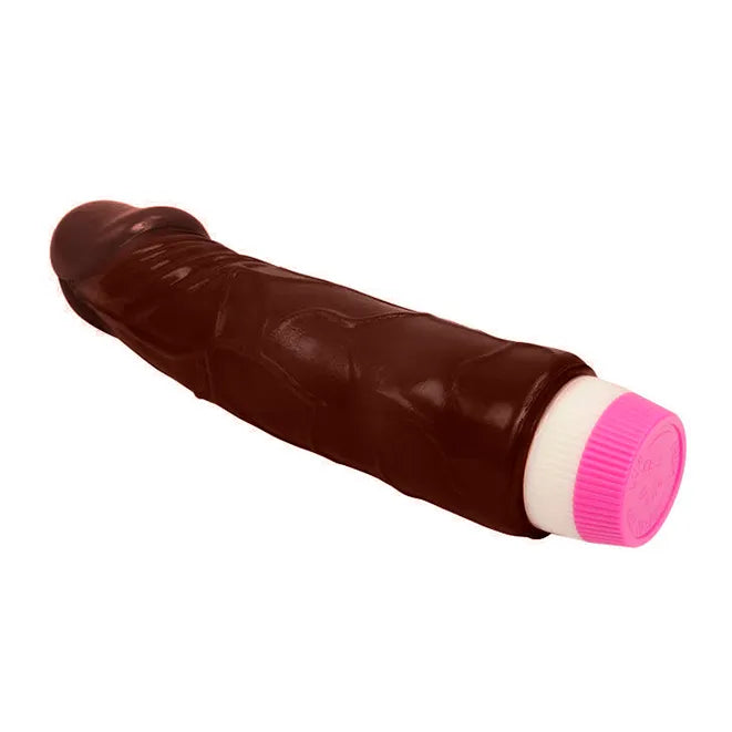 Gode vibrant réaliste en gelée marron, 19 cm, texture douce, ventouse rose, vibrations réglables, design réaliste.