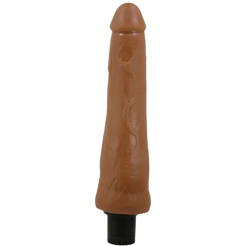 gode vibrant réaliste mulâtre multi vitesses tige veinée tête texturée ergonomique matière thermoplastique plastique trois piles autonomie fiable puissant discret