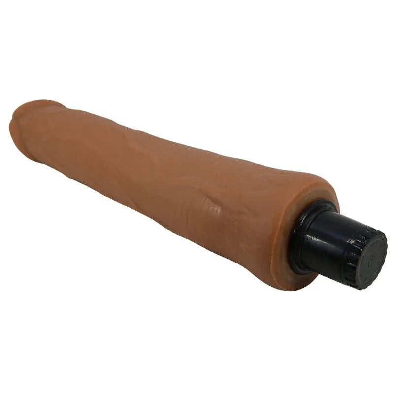 Gode vibrant réaliste mulâtre, tige veinée, tête texturée, molette multi-vitesses, matière thermoplastique, couleur peau.