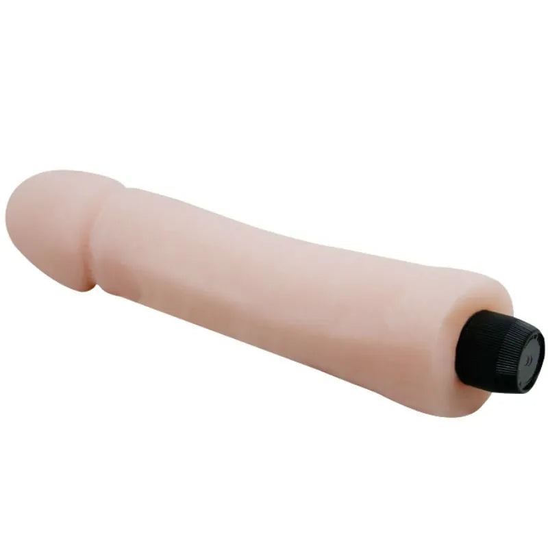 Gode vibrant réaliste beige, texture peau, régulateur noir à la base, design ergonomique, vibrations puissantes.
