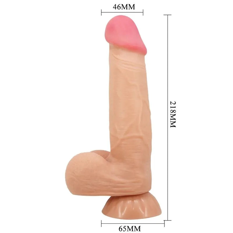 Gode vibrant réaliste beige avec ventouse, double densité, texture douce, télécommande filaire, 218mm de long.