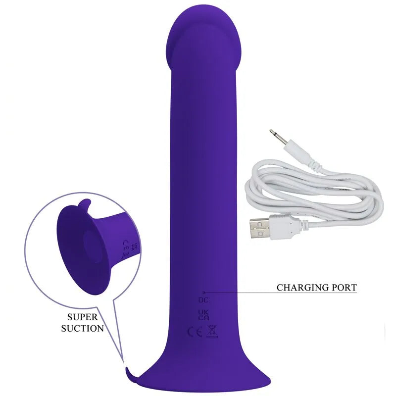 Gode vibrant violet silicone, ventouse puissante, ergonomique, 12 fonctions, rechargeable, stimulation intense.